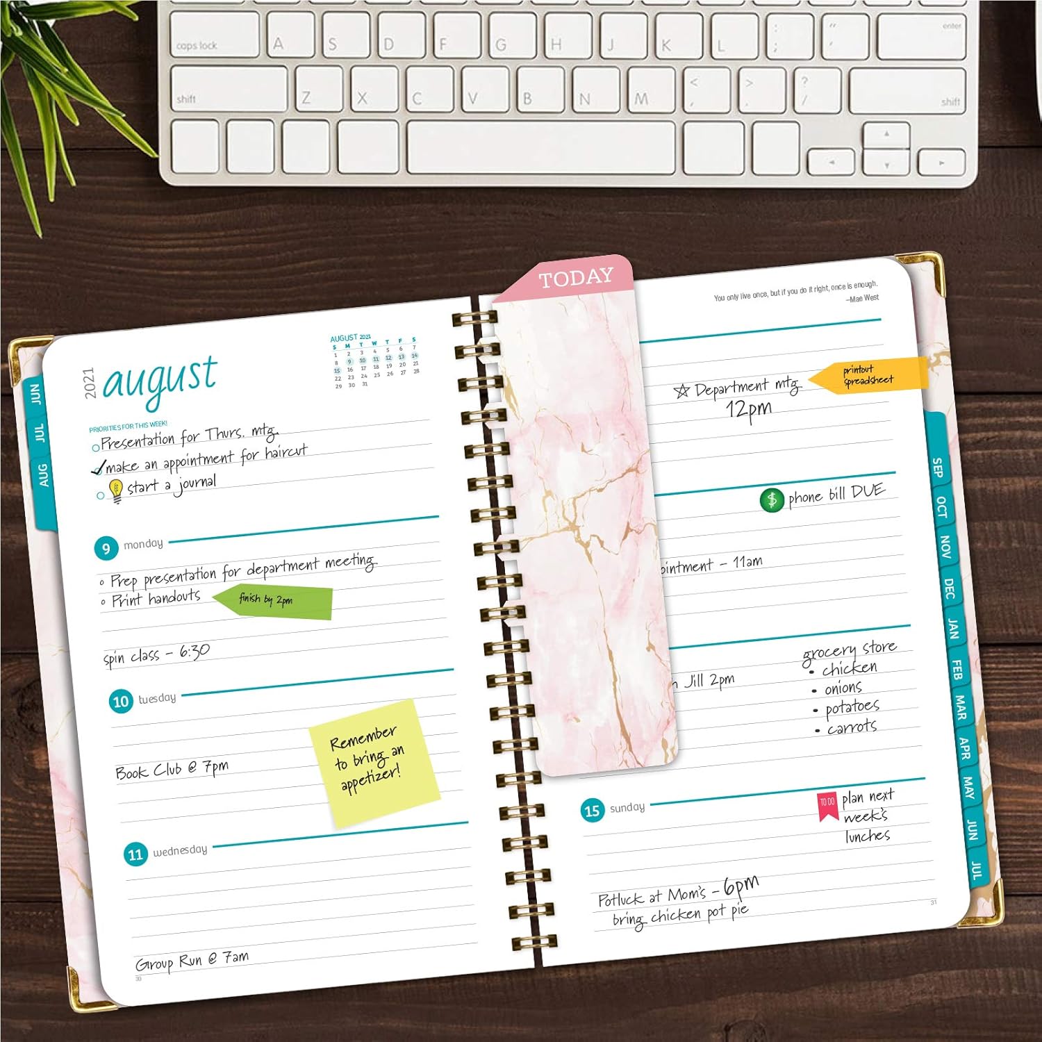 HARDCOVER Academic Year 2021-2022 Planner: (June 2021 Through July 2022) 5.5"x8" Daily Weekly Monthly Planner Yearly Agenda. Bookmark, Pocket Folder and Sticky Note Set (Pink Marble) : Office Products