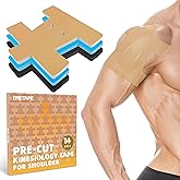 Precut Kinesiology Tape for Shoulder – 14 PCS Elastic Shoulder Support Tape, Waterproof & Breathable, Hypoallergenic Sports Tape for Pain Relief, Beige