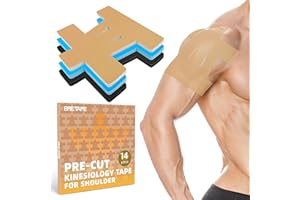 BRETAPE Precut Kinesiology Tape for Shoulder – 14 PCS Elastic Shoulder Support Tape, Waterproof & Breathable, Hypoallergenic Sports Tape for Pain Relief, Beige