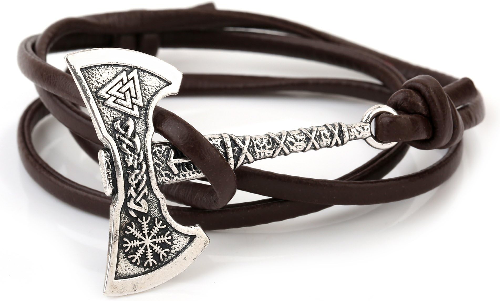 Wicca Norse Viking Thor's Hammer Axe Aegishjalmur Helm of Awe Valknut Irish Knot Amulet Runes Bracelet