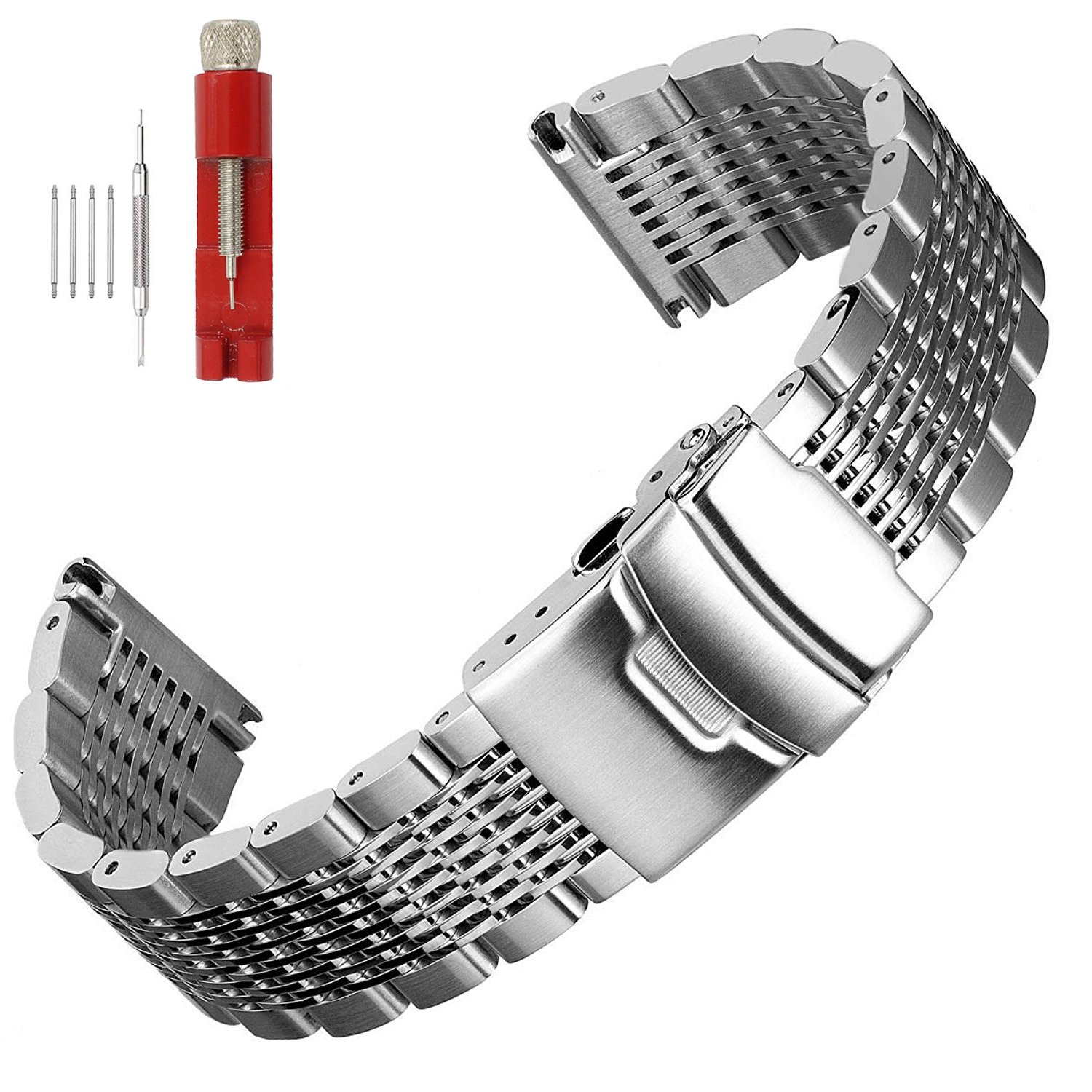 即発送可能 ステンレススチール時計バンド腕時計ストラップ Mm 22 Mm 24 Mm Double Locking Claspブレスレットシルバー ブラック 22mm シルバー 22mm シルバー シルバー 22mm B07f5c68 Studioweb Com