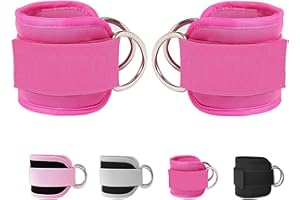 Langmeil Fitness Ankle Straps for Cable Machines, 2 Pack Comfortable Adjustable Padded Ankle Wrist Cuffs, Kickback Glute Workouts for Men Women, D-Ring Leg Straps with Neoprene Padding