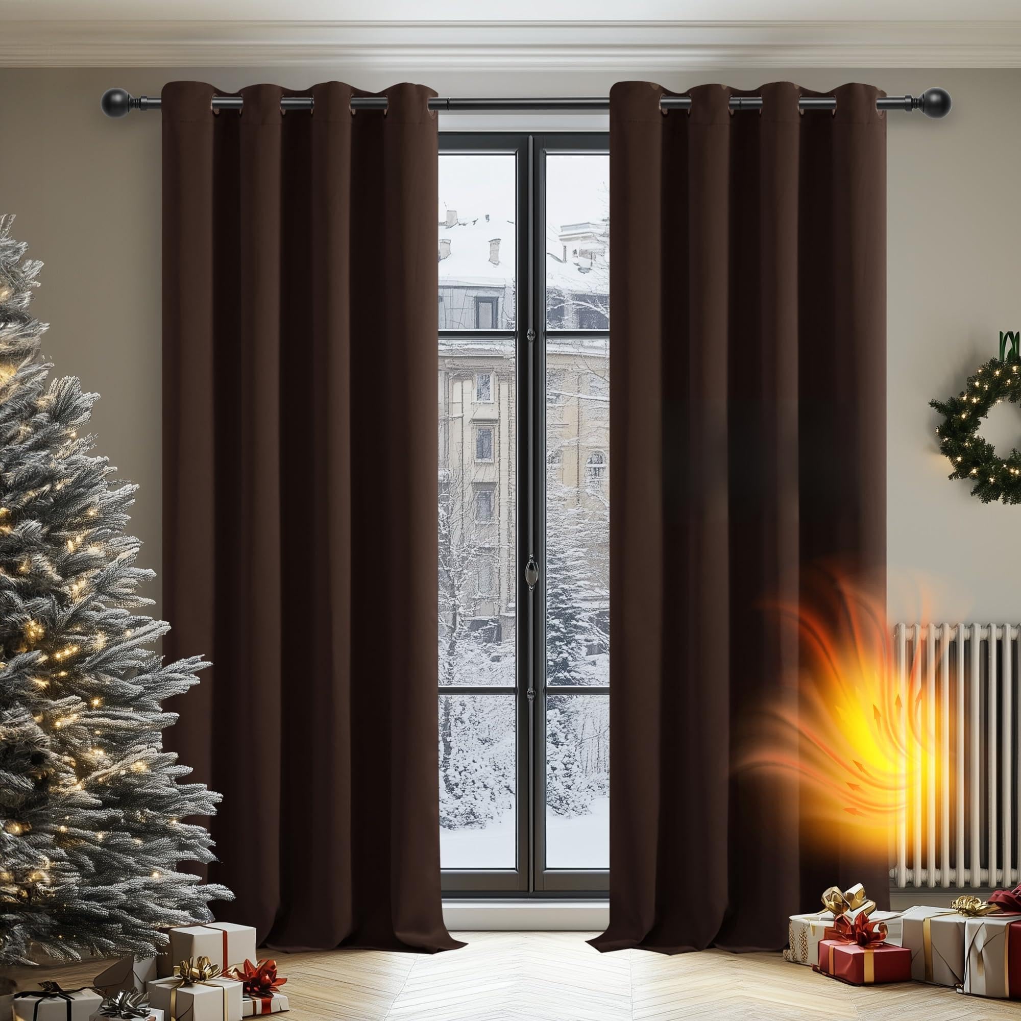 Deconovo Blackout Curtains Super Soft Bedroom Curtains Thermal Insulated Energy Saving Curtains for Kids Chocolate 46x84 Inch 2 Panels