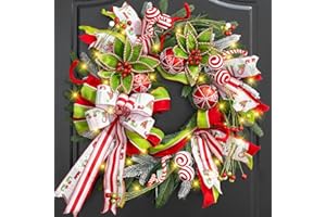 Christmas Wreaths for Front Door, Soomeir 24 Inch Christmas Wreath with Red Green Ribbons, Berries, Bows and Balls, Decor Decorations for Home Wall Window Porch Indoor Outdoor
