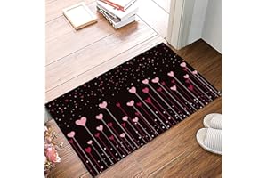 DIFNARY Valentine's Day Indoor Doormat Bath Rugs Non Slip, Washable Cover Floor Rug Absorbent Carpets Floor Mat Home Decor for Kitchen Bedroom Pink Red Love Hearts White Polka Dot Black (16x24)