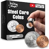 Ted's Sterling Magic Trick Steel Core Coins, Gaffed Quarter and Penny | Video learning link included. Features a steel core for magnetic tricks and sleight-of-hand routines. Magnet not included.