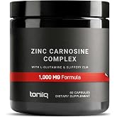 1000mg Triple Blend Zinc Carnosine Supplement | Ultra High Strength 150 mg Zinc L-Carnosine Complex &ndash; with L-Glutamine &amp; Slippery Elm &ndash; Third-Party Tested &ndash; 60 Capsules