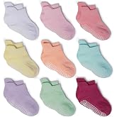ZAPLES Baby Girls Non Slip Grip Ankle Socks with Anti Skid Soles for Infants Toddlers, Polychrome, 12-36 Months