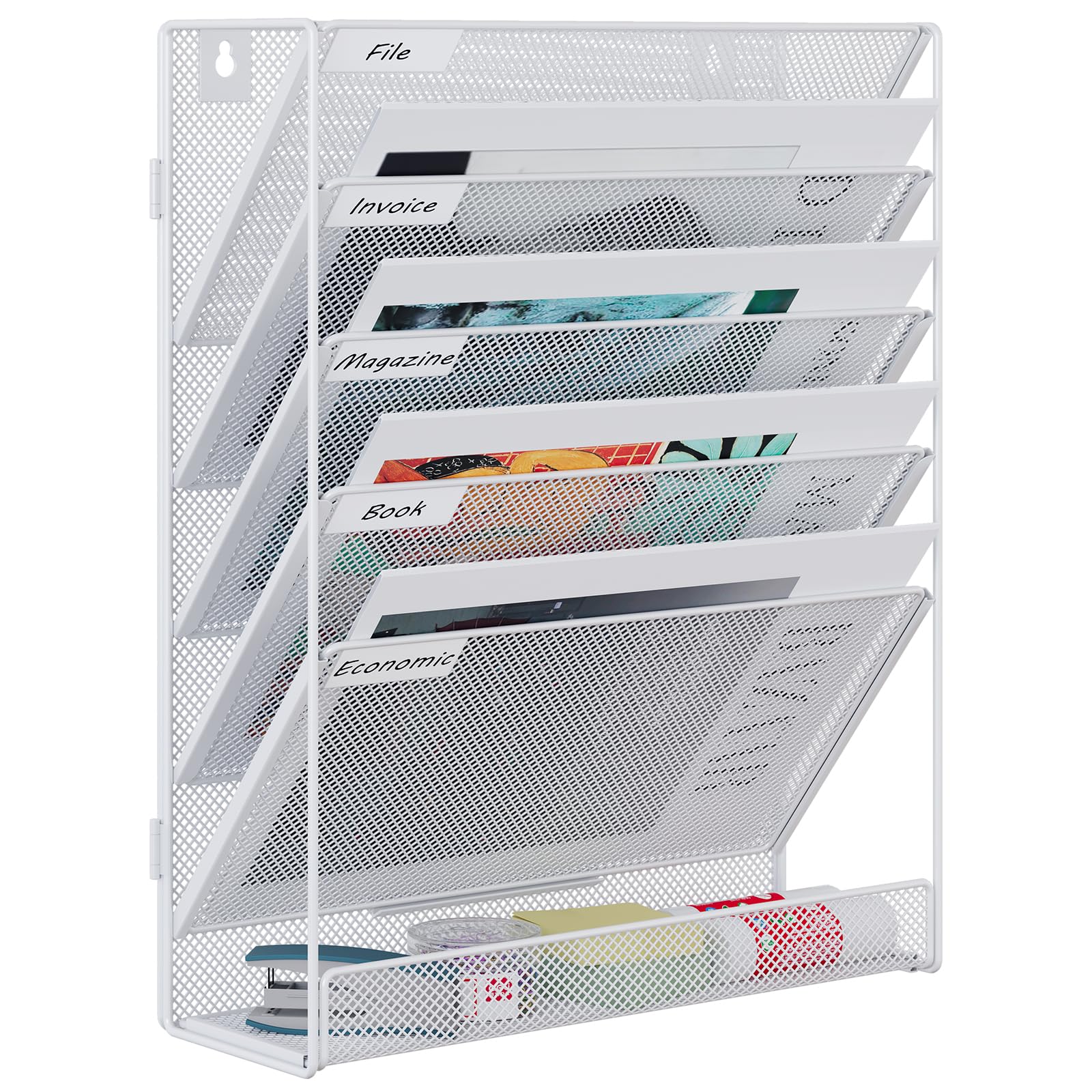 EasyPAG 6 Tier Assemble A4 Mesh in Tray Hanging Wall File Holder Mail Organiser Magazine Storage Rack,White