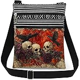 XiaoGalaee Skull Flowers Adjustable Strap Women Crossbody Bag Crow Skull with Purple Blooms Print Messenger Bag Halloween Christmas Birthday Gift for Friend