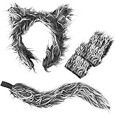 Exlinonline Werewolf Wolf Costume With Headband,Gloves,Ears and Tails For Mens,Women, Kids,Boys, Girls All In One Halloween Dress-Up Accessories Kit