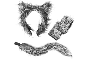 Exlinonline Werewolf Wolf Costume With Headband,Gloves,Ears and Tails For Mens,Women, Kids,Boys, Girls All In One Halloween Dress-Up Accessories Kit