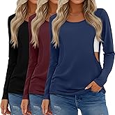 Ficerd 3 Pack Women's Maternity Tops Nursing Shirts for Breastfeeding Long Sleeves Double Layer Pregnancy Clothes