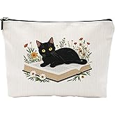Black Cat Flowers Make Up Bags For Women, Toiletry Bags For Traveling Women, Small Makeup Pouch, Make Up Travel Bag Organizer, Cosmetic Travel Bag Cat Gifts For Cat Lovers(A15)