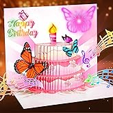 Kircirx Happy Birthday Cards for Women, Flowers Butterflies 3D Pop Up Birthday Card Blowable LED Candle Light and Music Greeting Card Gifts for Women Mom Wife Daughter Grandma Sister Girl Friend