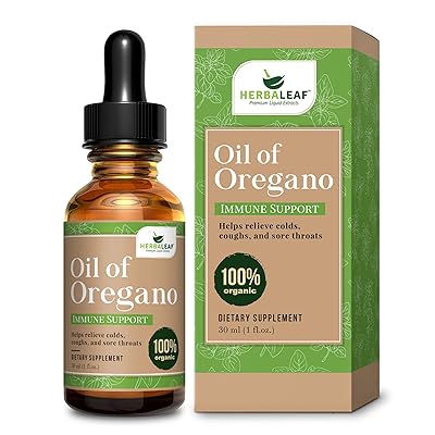 HerbaLeaf Oil of Oregano Immune Defense, Helps Relieve Colds, Coughs, Sore Throats- Gut Support. (1 Fl Oz)