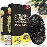 M T ELSORADY Premium 2X African Black Soap with 24K Gold Collagen Vitamin C Natural Handmade Charcoal Bar for Deep Cleansing Brightening Acne Control Face & Body 100% Egyptian