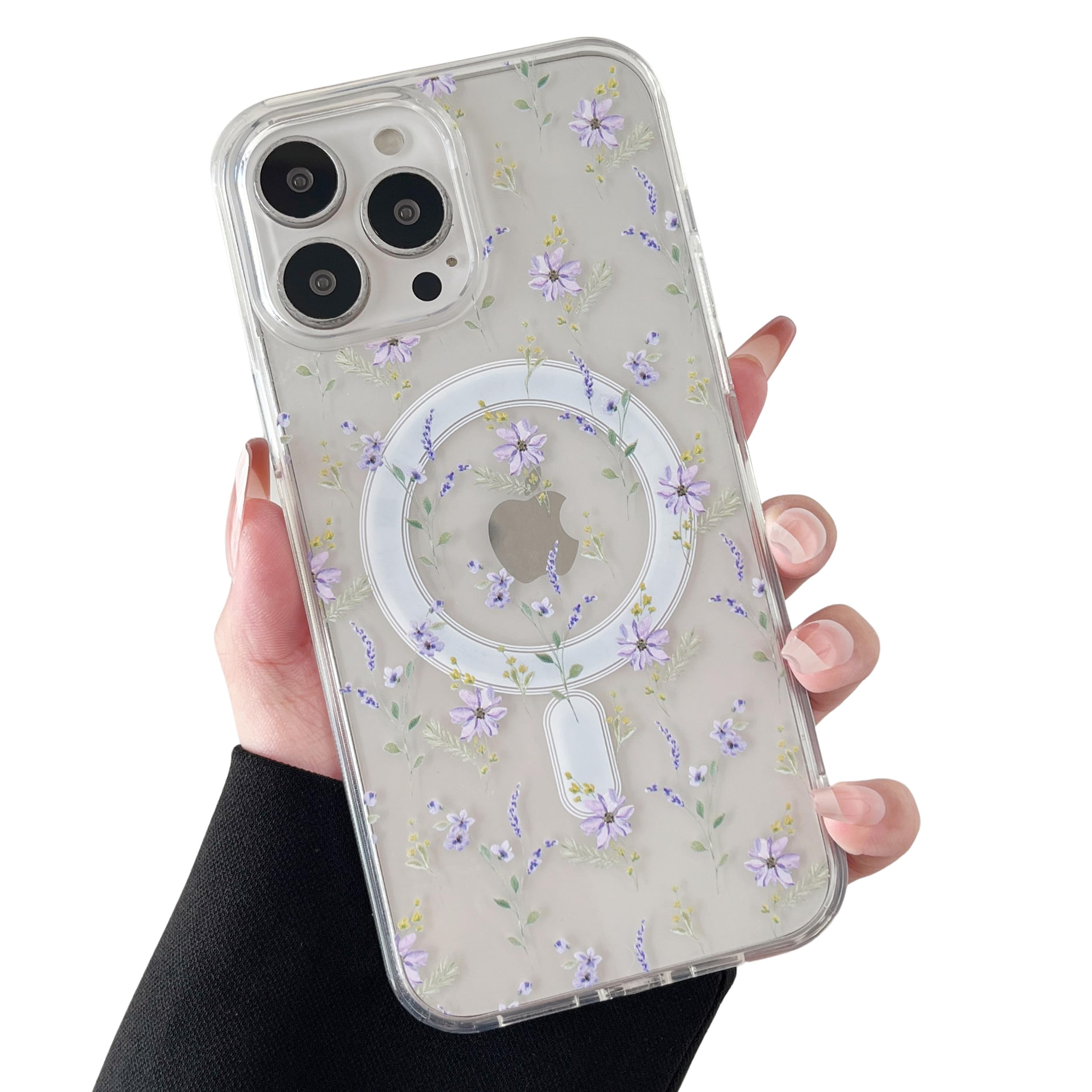 Photo 1 of ZTOFERA for iPhone 14 Pro Magnetic Case Compatible with Magsafe,Aesthetic Floral Pattern Design Cute for Girl Women,Anti-Drop Protective Hard Phone Cover for iPhone 14 Pro-Purple Flower