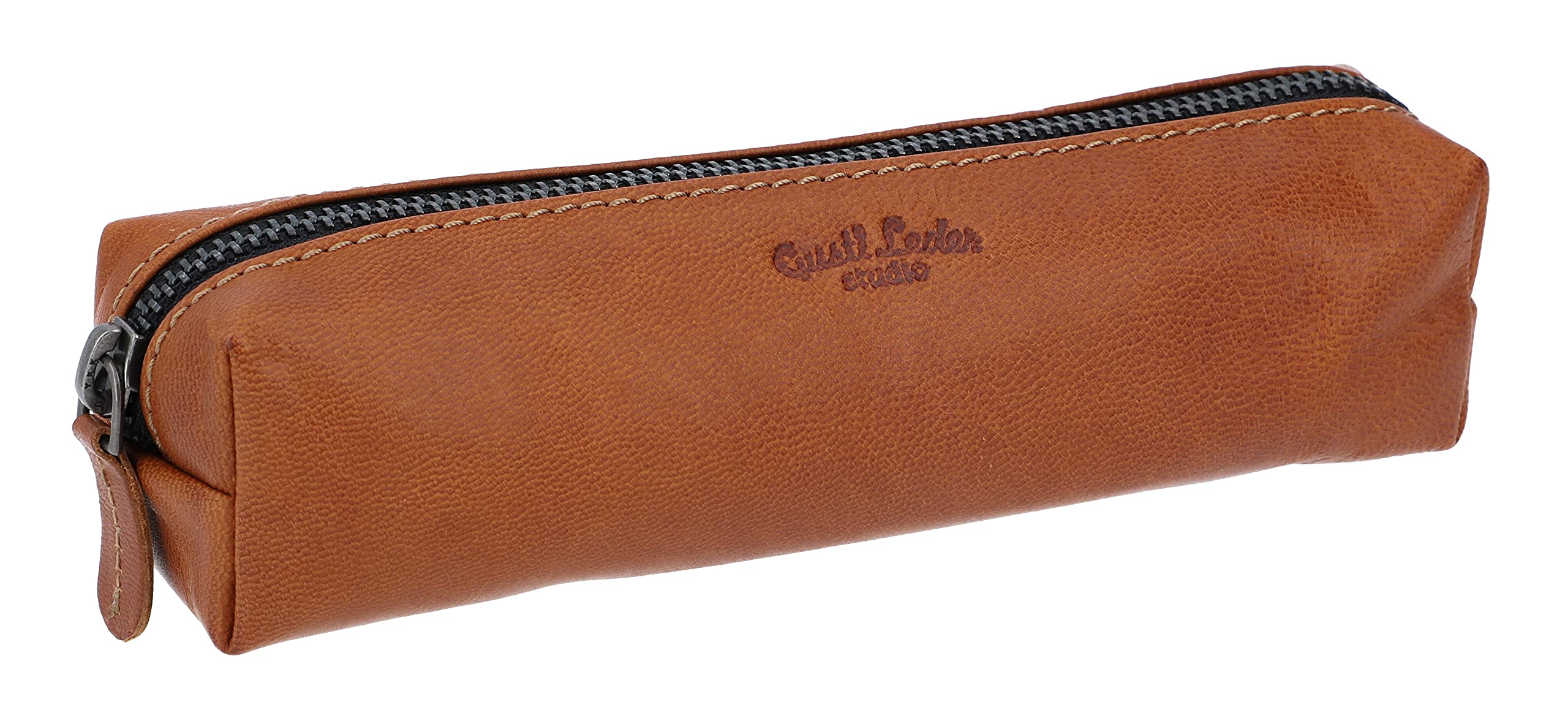 Gusti - Genuine Leather Pencil Case “Addison“, Stationery Art College Office Vintage Unisex, 2S7-22-5 Cognac