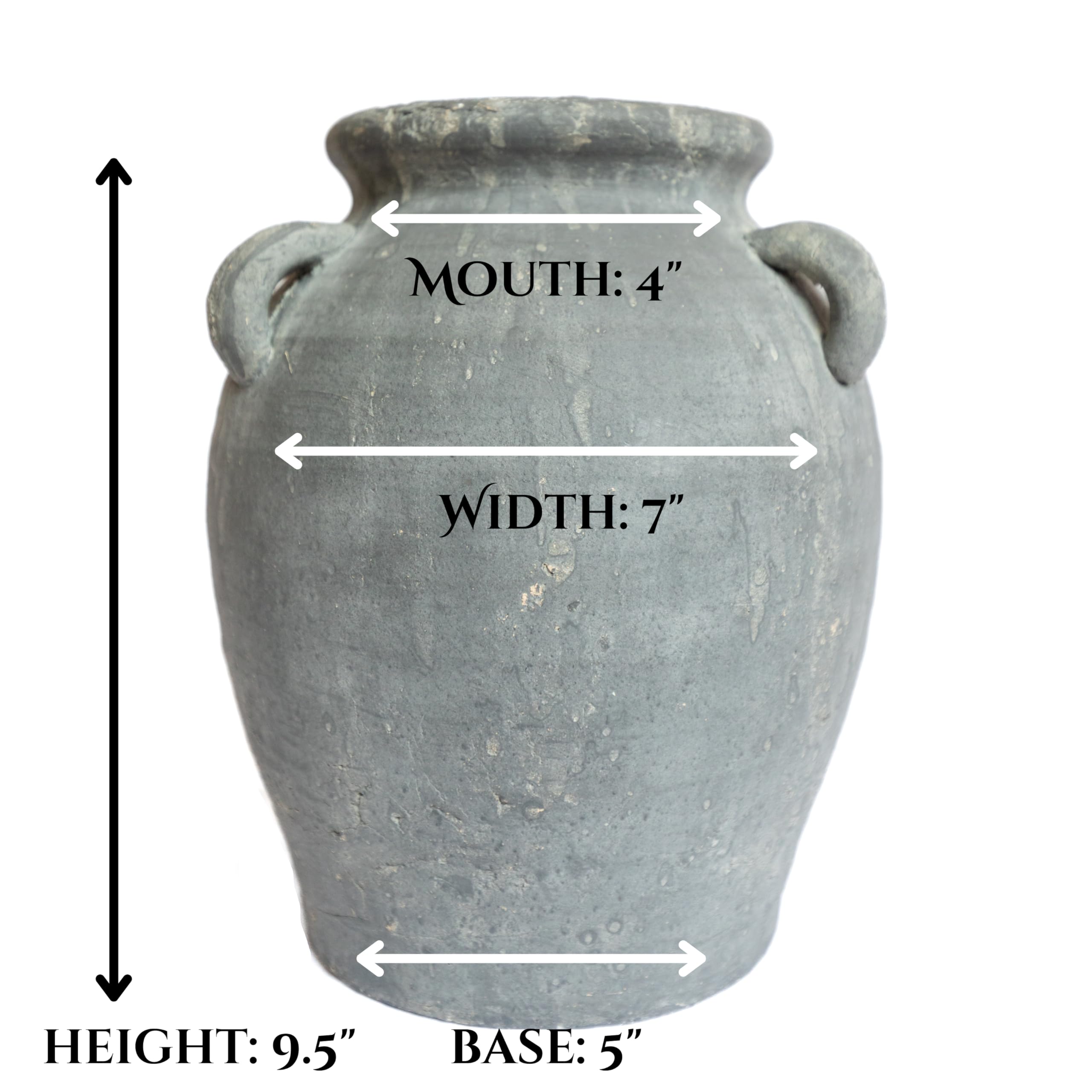 Mulberry Lane Co. Handmade Black Vase - 9.5'' Tall Terracotta Vase, Vintage vase, Black Ceramic vase, Rustic Antique Decor with 3 Ear Design, Wide Mouth, Non-Slip Bottom, Matte Finish for Home Decor - Image 6