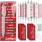 FYSUIMU 30 Sets Valentine's Day Ballpoint Pens Bulk Pink Red White Love Heart Plastic Ballpoint Pens with Bible Verse Thank You Cards for Christian Appreciation Gift Sunday School Church Party Favors