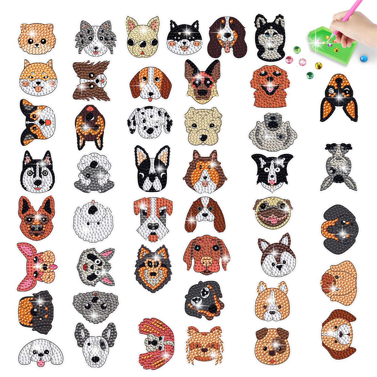 Jodsen 45 Pcs Cartoon Diamond Paintings Sticker Set Pet Dog DIY 5D Diamond Art Mosaic Stickers Diamond Paintings Stickers by Number for Kids Adult Beginners (StyleA)