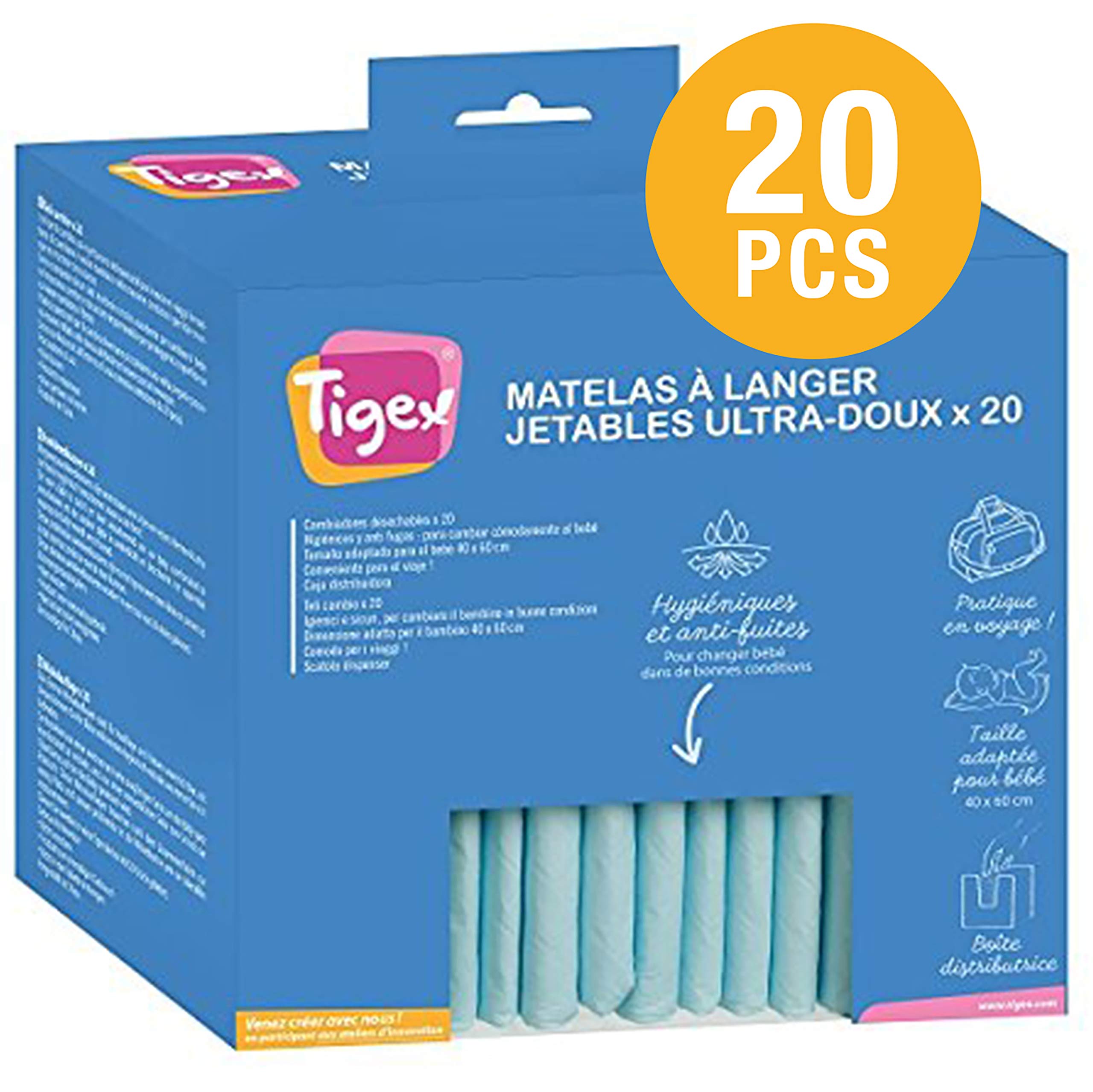 Tigex Disposable Baby Changing Mat Protectors, White/Blue, Pack of 20