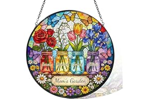 Personalized Butterflies Birth Month Flowers Stained Glass Window Hanging, Custom Mom's Garden Suncatcher Sun Catcher, Mother
