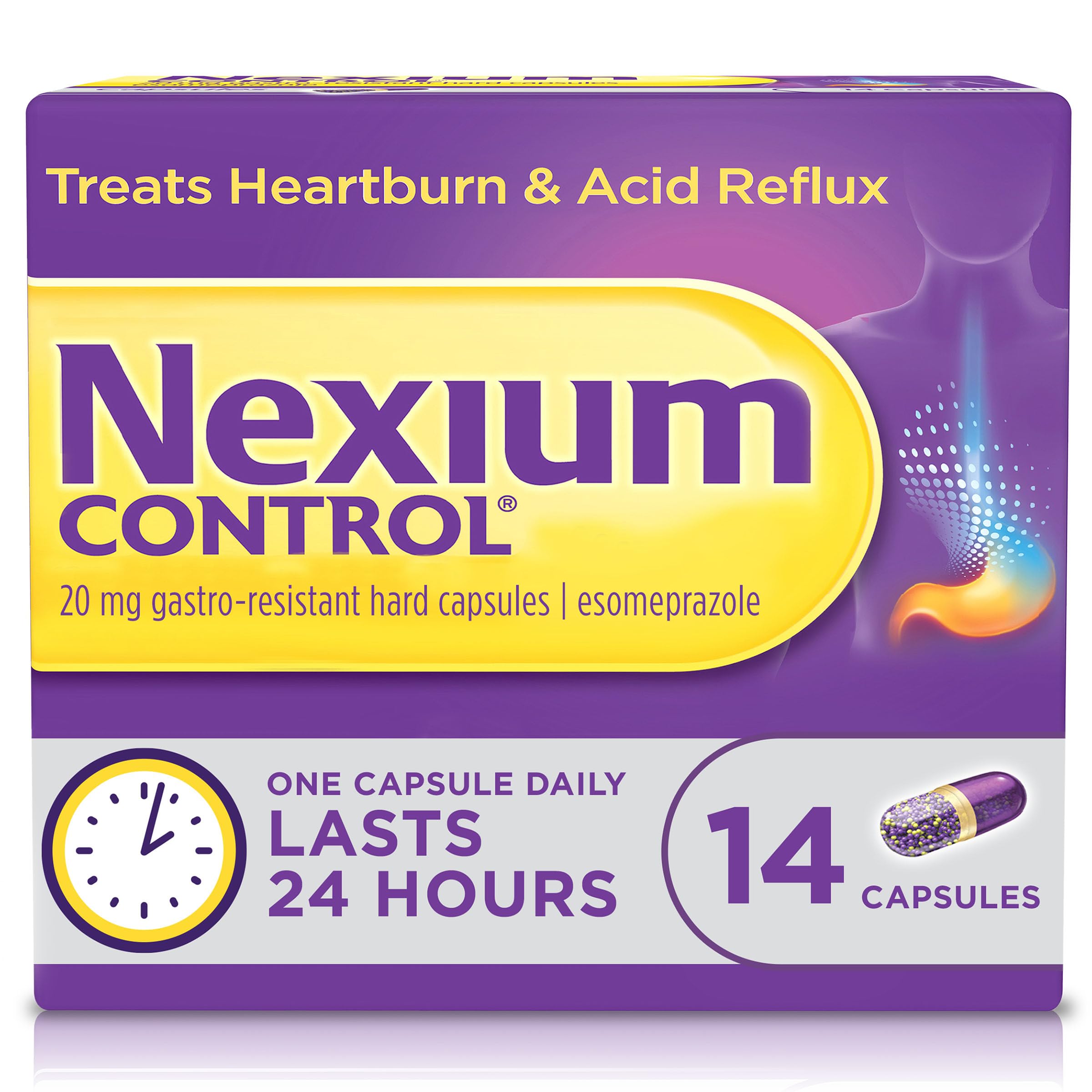 Nexium Control Heartburn & Indigestion Capsules for Acid Reflux Relief, Gastro-Resistant Esomeprazole capsules, 20mg, 14 Count