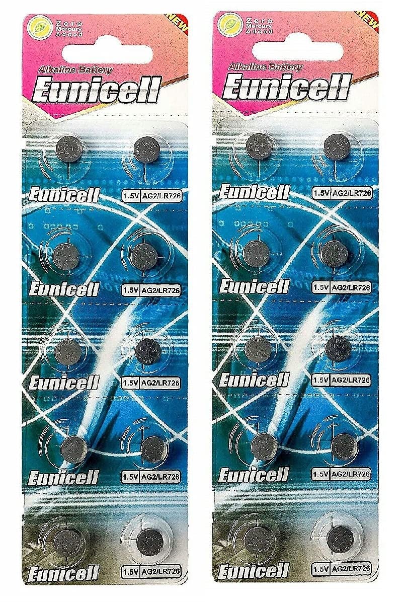 Eunicell 20 pieces button batteries alkaline AG2/G2/LR59/LR726/SR726W/396/397