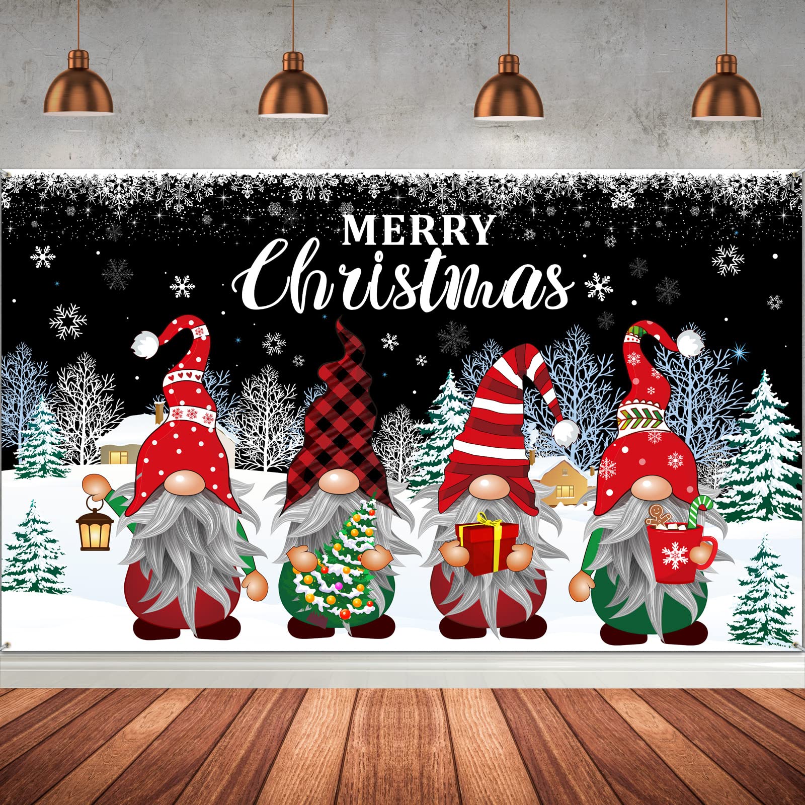 Christmas Backdrop Banner, 72.8 x 43.3 Inches Gnome Banners Xmas Party Background Decoration for Photography, Photo Booth Props Holiday Wall Hanging Decor for Winter Supply(Classic Style)