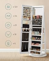 SONGMICS 6 LEDs Mirror Jewellery Cabinet 360° Swivel Lockable Freestanding view 4