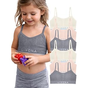 4Leezy Girls Sports Bras, Breathable Adjustable Training Bras, Padded Everyday Bra Bralette,Crop Cami Tank Top (6-14)