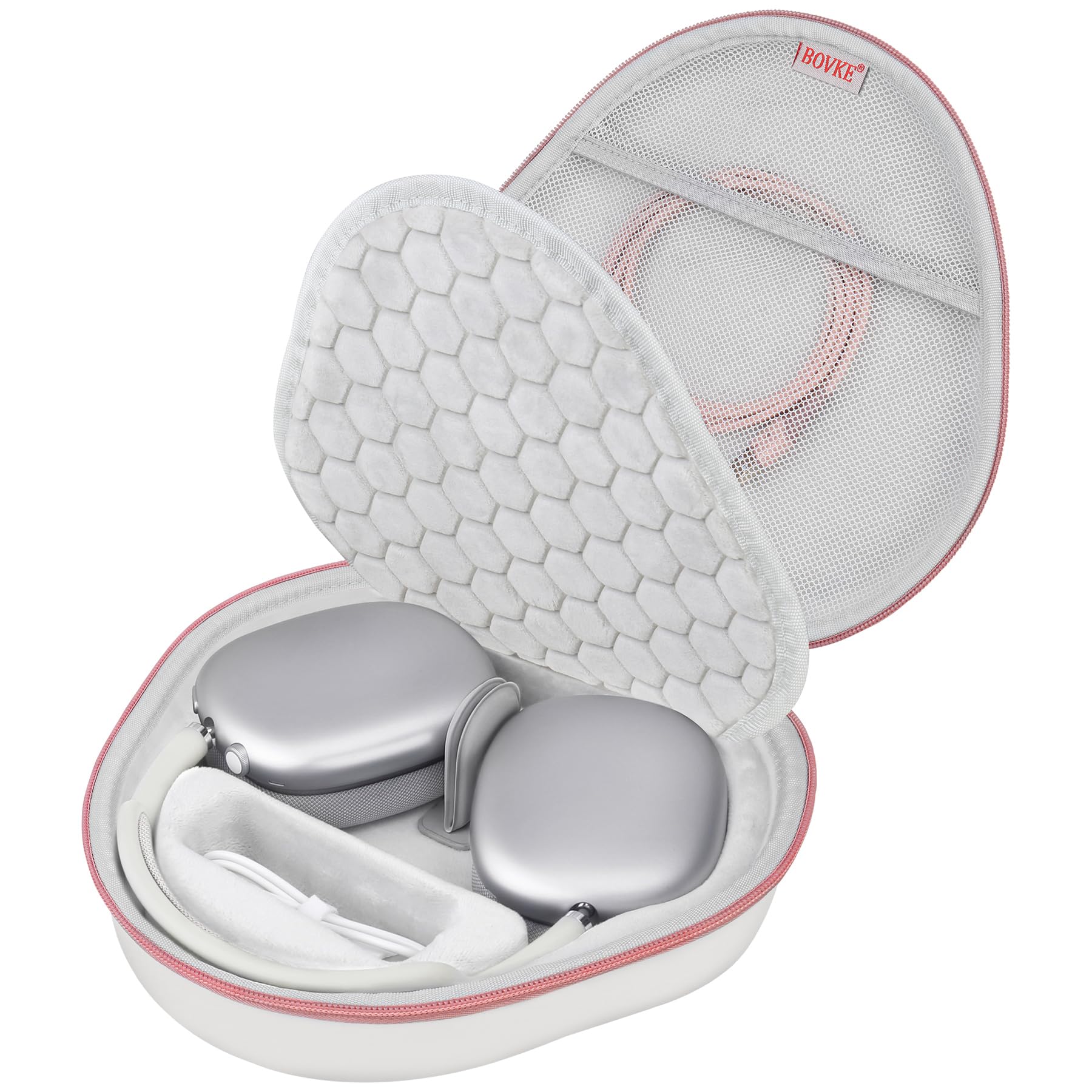BOVKE Hard Case with Sleep Mode for Apple AirPods Max 2 / AirPods Max Wireless Over-Ear Headphones, AirPods Max 2 / Max Portable Smart Holder, Mesh Pocket for Headphones Accessories, White Rosegold — image 1