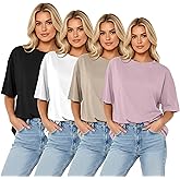 LETSEE 4 Pack Oversized Tshirts for Women Short Sleeve Workout Shirt Crew Neck Loose Fit Baggy Tee Tops Basic Clothes