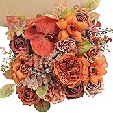 Koroni Flowers Burnt Orange Artificial Flowers Set - Fake Roses, Peonies, Silk Flowers with Stems for DIY Wedding Bouquets,Floral Arrangement,Table Centerpieces,Baby Shower, Home Decor