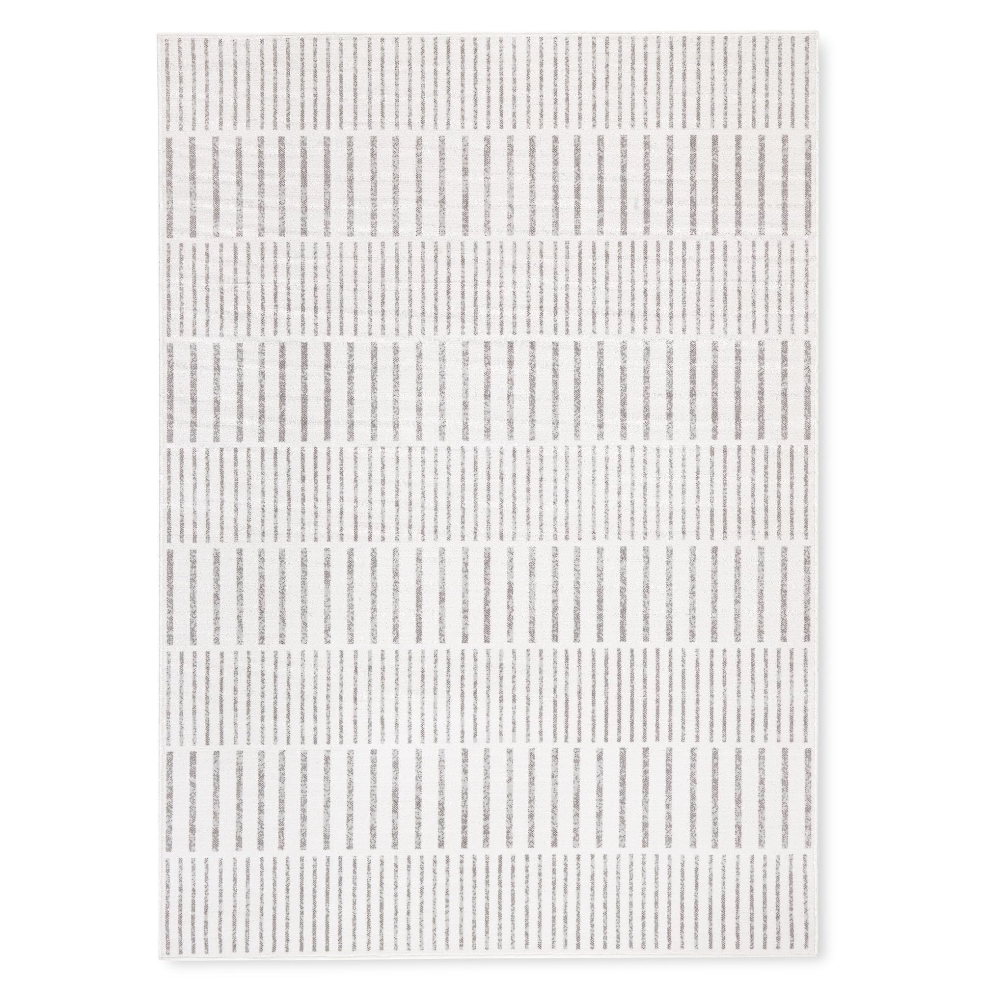 Tommy Bahama Poolside Offset Stripe Indoor Outdoor Area Rug, Stripe Modern Design, UV Fade Resistant, Ivory/Grey,3’11″x5’2″