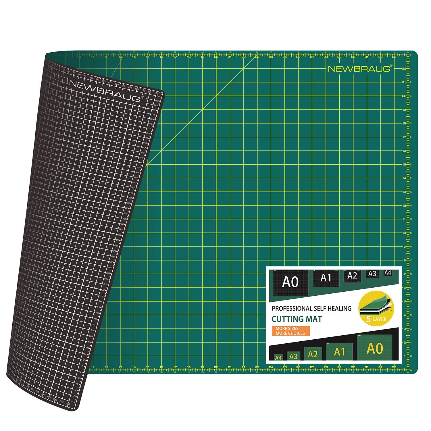 NEWBRAUG 24'' × 36'' Large Self Healing Gridded Rotary Cutting Mat, Big Double Sided 5-Ply Cutting board for Sewing, Quilting, Craft, Fabric & Scrapbooking(Green/Black)…