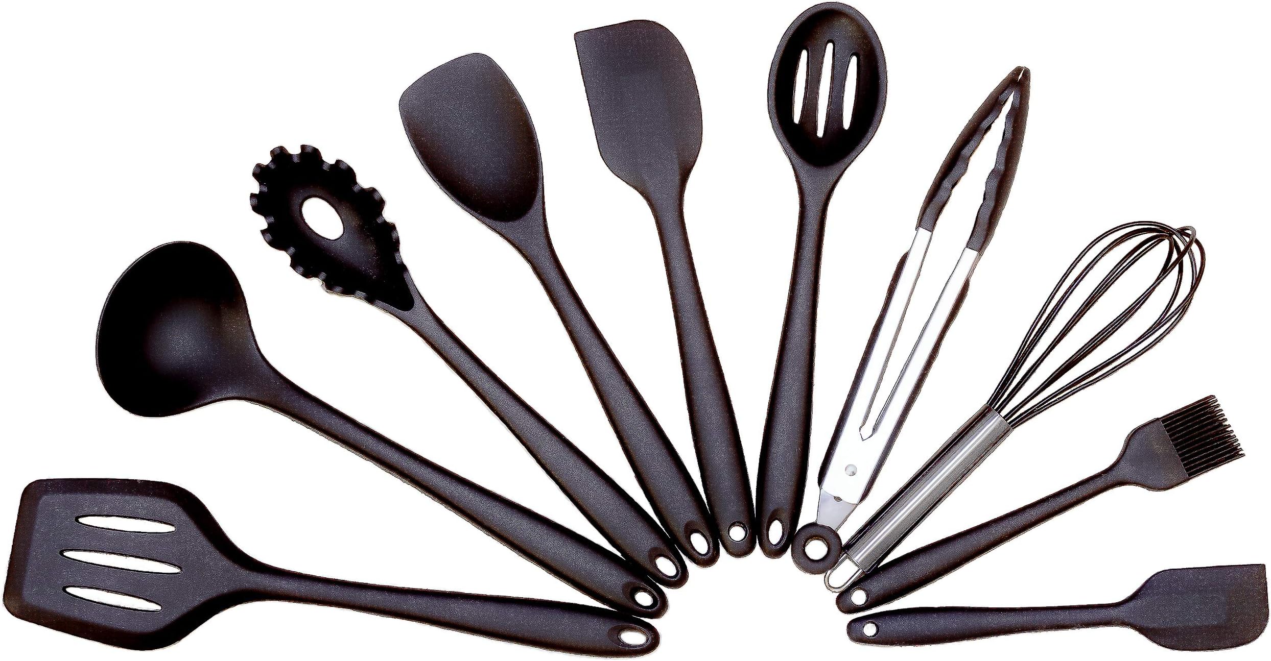 Holusa - kitchen utensil sets - soft silicone non stick heat resistant cookware - Full 10 pc core set with wall hanging holes - Perfect for all abilities to get cooking, baking and creating tasty food