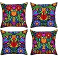 FARMNALL Mexican Fiesta Throw Pillow Covers 18x18 Set of 4 Dragonfly Flower Dahlia Pillow Case Day of The Dead Dia De Los Muertos Cinco De Mayo Decorations