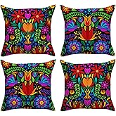 FARMNALL Mexican Fiesta Throw Pillow Covers 18x18 Set of 4 Dragonfly Flower Dahlia Pillow Case Day of The Dead Dia De Los Muertos Cinco De Mayo Decorations