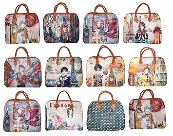 Kotak Sales Womens Leather Digital Printed Handheld Duffle Bag (Multicolour) - Set of 12 Pieces