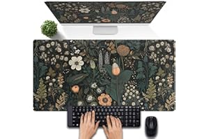 DSKGSJH Dark Flower Desk Mat Floral Plants Mouse Pad, Aesthetic Wildflowers Large Gaming Mousepad Desk Pad, XXL Keyboard Mouse Mat Full Desktop Mat Women Office Desk Accessories Cover Mat 31.5"x15.75"