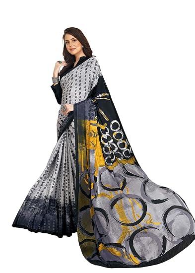 Womens Crepe Silk Printed Saree With Blouse