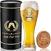GALOFAY 50th Birthday Beer Glasses Gifts, Personalized '1976' Vintage Glass Ware Set for Men, Black Gift Package with Drinking Glass, Coaster, and Card for 50 Years Old Man