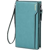 Alldialy RFID 24 Credit Card Holder Wallet, Large Capacity Wristlet Wallet for Women with Zipper (Purist Blue)