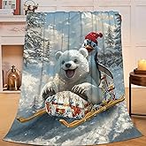 Polar Bear Throw Blanket, Penguin Blanket, Christmas White Bear Stuff Fleece Flannel Soft Cozy Blankets for Lovers Gift Kids Teens Women Men Girls Boys 40"X50"