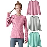 3 Pack Youth Girls Long Sleeve Shirts Active Dry Fit Athletic Performance Clothes Kids Teens Tees with Thumbholes