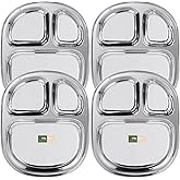 WG inc Stainless Steel Kids Plates, 4 Pack, 3 Compartment divided Dinner Plates, Toddler Trays, Perfect for Portion Control, Metal Camping Dishes, Baby Plates, Dishwasher Safe & Deep Sections