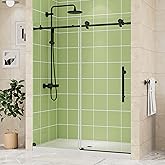 DELAVIN 56-60" W x 75" H Frameless Shower Door, Black Sliding Shower Door with 1/4" (6mm) Clear SGCC Certified Tempered Glass